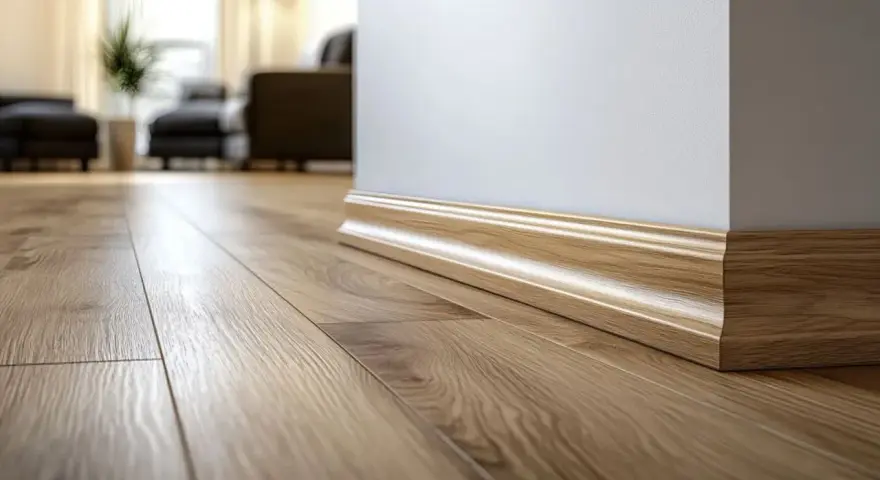 Eleganckie listwy miedzy panelami i podłogą dodają wnętrzu stylu.