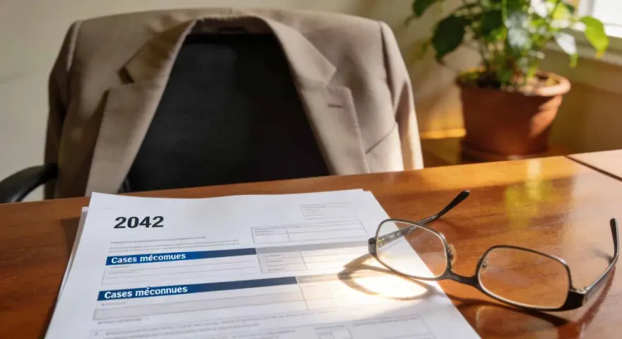 Lunettes posées sur un formulaire 2042, prêt à remplir pour déclarer pension alimentaire ou autres revenus.