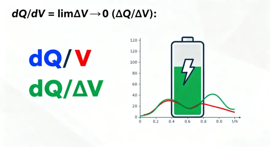 Fórmula de derivada con batería y gráficos. La h intercalada muestra la relación entre carga y voltaje.