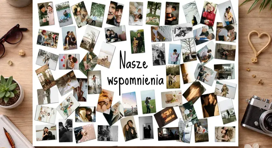 Kolaż zdjęć "Nasze wspomnienia" to świetny pomysł, jak wydrukować plakat z ważnymi chwilami.