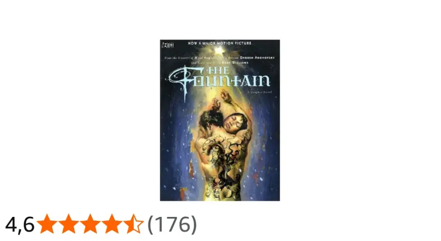 Copertina del graphic novel "The Fountain", ispirato al film. Due figure abbracciate sotto una cascata di luce.