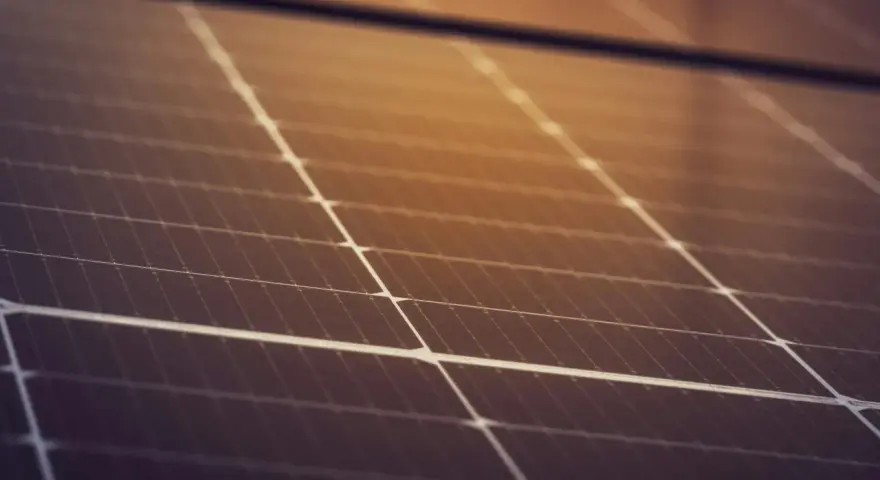 Zbliżenie na panel fotowoltaiczny. Pamiętaj o zgłoszeniu instalacji, by uniknąć kary za nie zgłoszenie instalacji fotowoltaicznej do straży.