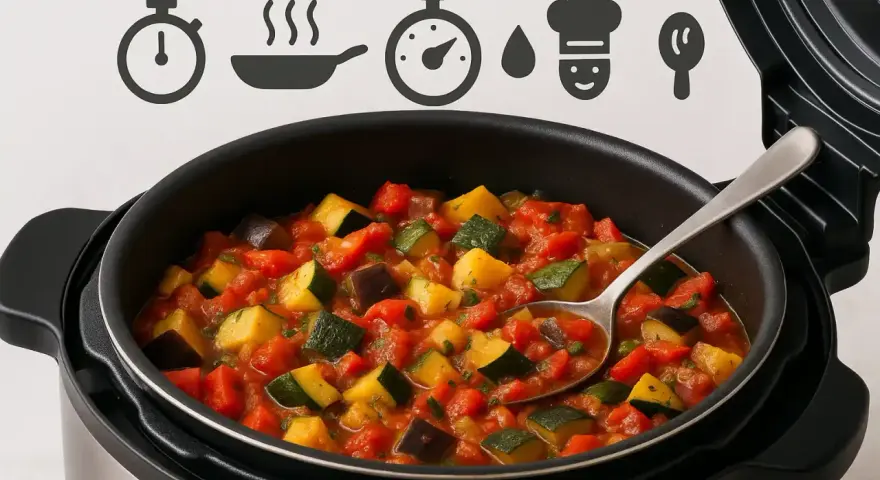 Ratatouille coloré et savoureux dans un Cookeo, prêt à être dégusté.
