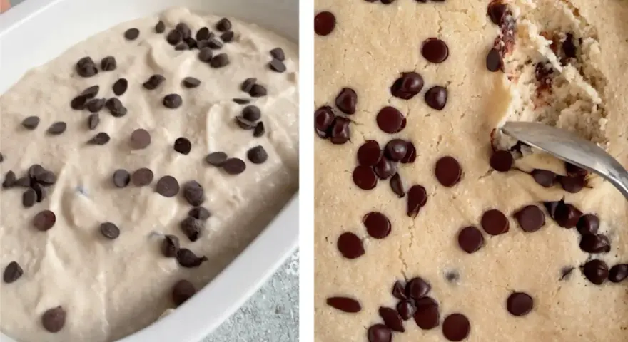 Dolci con ricotta e gocce di cioccolato, pronti per essere gustati. La consistenza cremosa invita a un assaggio goloso.