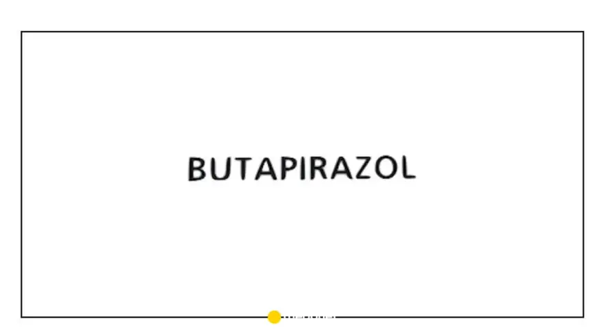 Napis BUTAPIRAZOL na białym tle. Pod napisem linia z kropką.