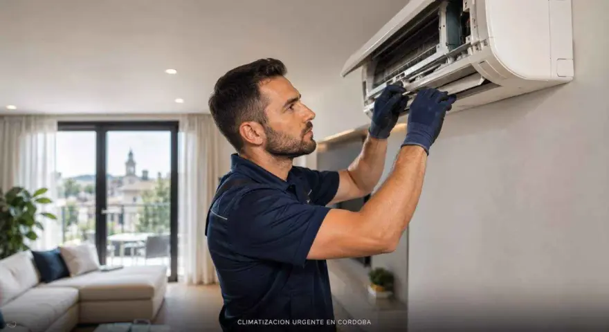 Técnico revisa aire acondicionado. Si no me funciona el aire acondicionado, él lo arregla.