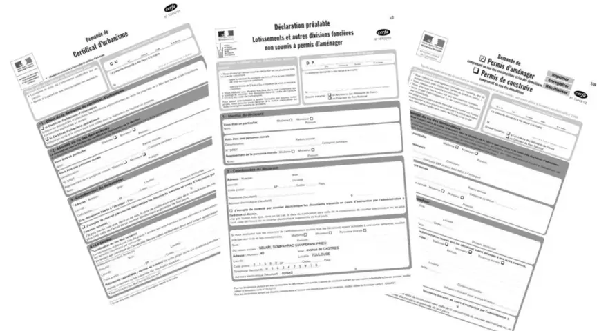 Demande de certificat d'urbanisme et permis de construire. Documents administratifs pour des projets de construction ou d'aménagement.