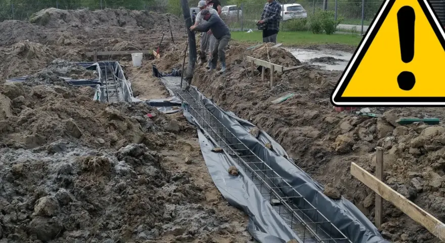 Budowa fundamentów w trudnych, błotnistych warunkach. Złożone warunki gruntowe wymagają szczególnej ostrożności.