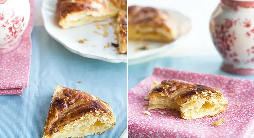 Deliciosa galette con masa hojaldrada y relleno cremoso. Una receta perfecta para disfrutar en cualquier momento.