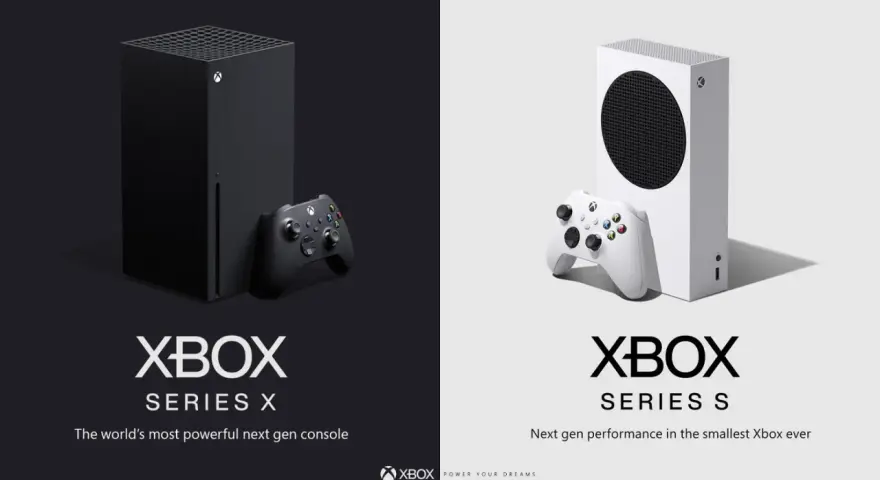 Dos consolas Xbox: la potente Xbox Series X negra y la compacta Xbox Series S blanca, listas para la próxima generación de juegos.