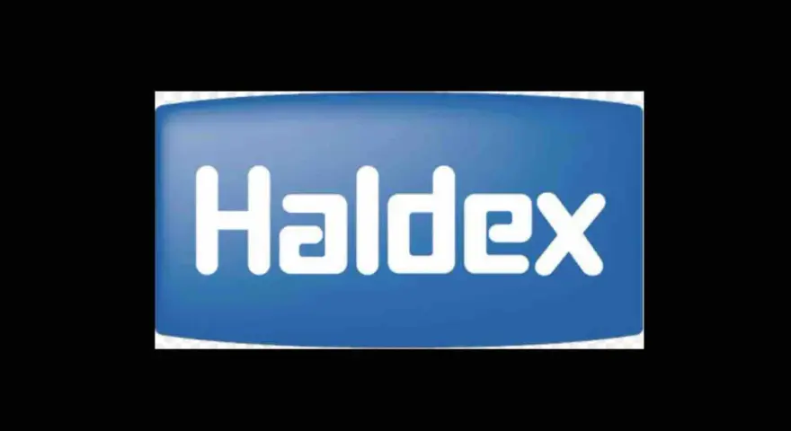 Niebieskie logo z białym napisem "Haldex".