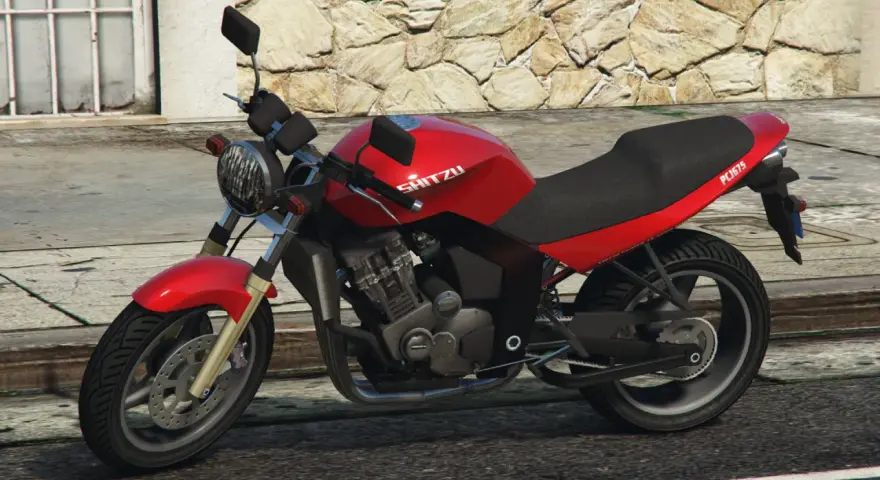 Czerwony motocykl "Shitzu" z GTA 5, gotowy do akcji. Ten kod na motor to marzenie każdego gracza!