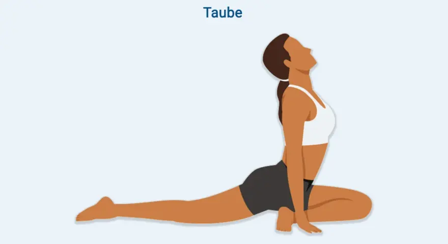 Frau in der Tauben-Yoga-Pose, die bei Ischias-Schmerzen Linderung verschafft.