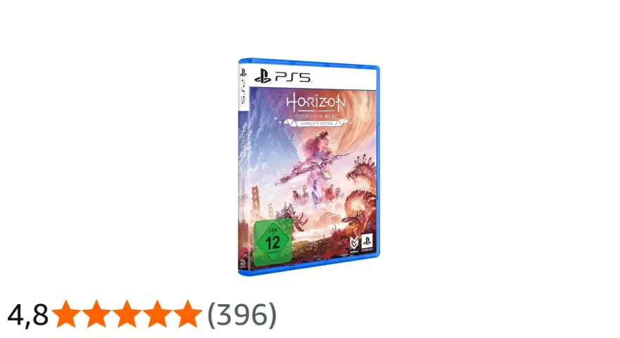 Caja del videojuego Horizon Forbidden West para PS5, con Aloy luchando contra un robot.