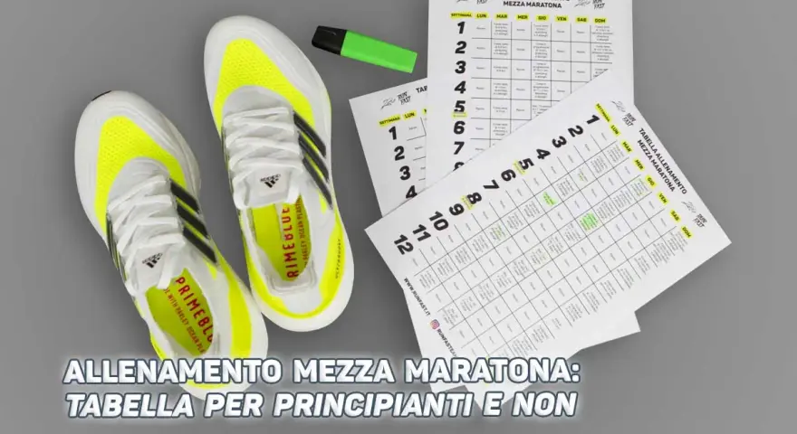 Scarpe da corsa e tabelle di allenamento per la mezza maratona, ideali per chi corre 2 volte a settimana.