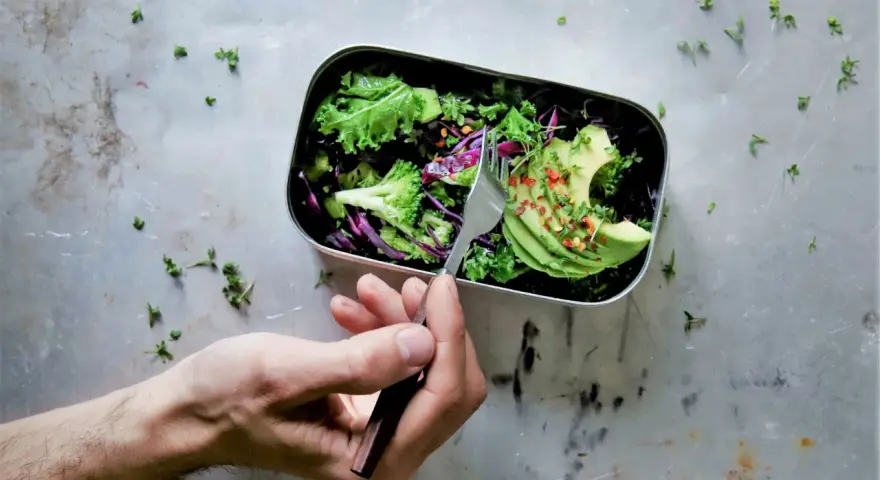 Zdrowa sałatka z awokado, brokułów i jarmużu w lunchboxie. Idealna na cały tydzień, gdy stosujesz dietę wątrobową. Przepisy na zdrowie!