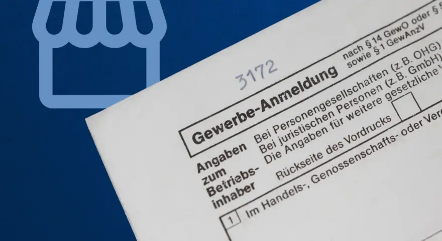 Gewerbe-Anmeldung Formular mit Laden-Symbol. Hier erfahren Sie, wie Sie ein Gewerbe anmelden.