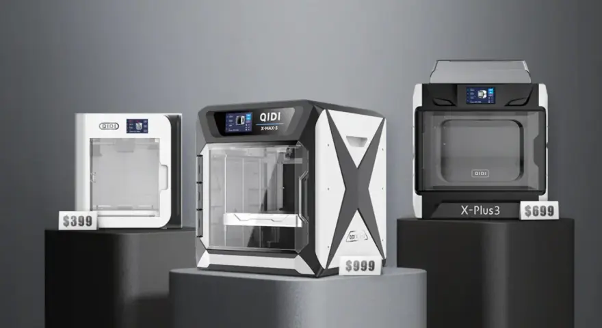 Trzy drukarki 3D QIDI: biała za $399, czarno-biała X-MAX-3 za $999 i X-Plus3 za $699. Informacje o cenach.