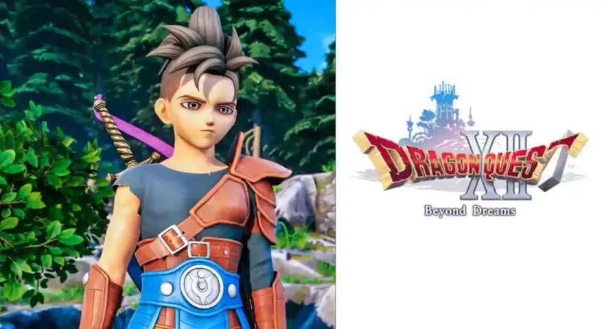 Joven guerrero con espada morada, listo para la aventura en Dragon Quest XII.