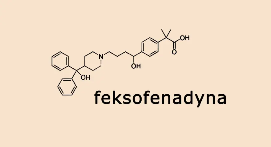 Struktura chemiczna feksofenadyny, leku przeciwhistaminowego.