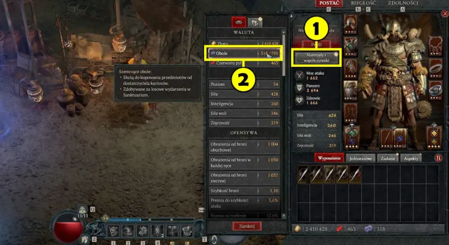 Diablo 4: 318/795 obole, waluta do kupowania przedmiotów od dostarczyciela kuriozów.