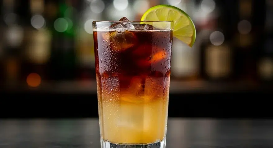 En drink med lager av mörkt och ljust, toppad med lime. Perfekt för en mörk och stormig kväll.