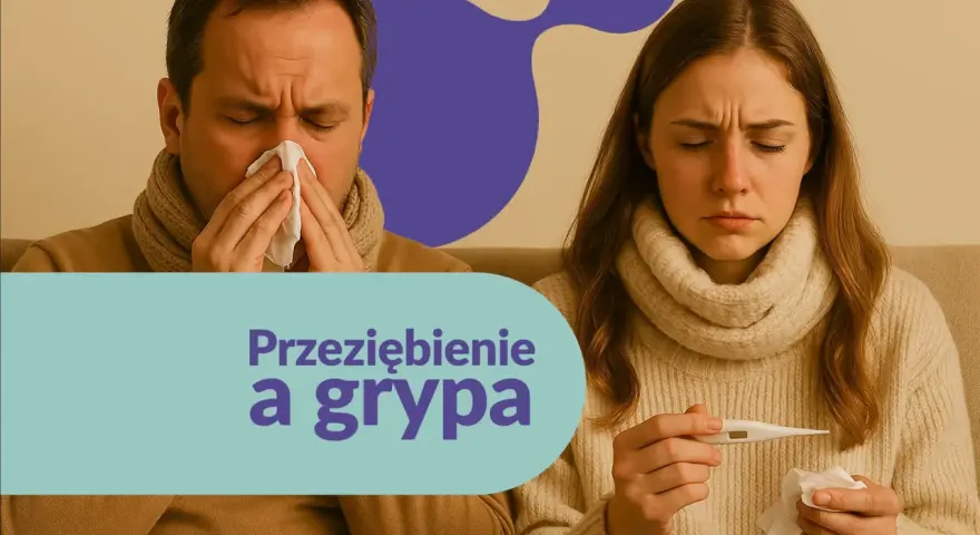 Mężczyzna z chusteczką przy nosie i kobieta z termometrem. Dyskutują, jakie leki na grypę wybrać, by szybko poczuć ulgę.