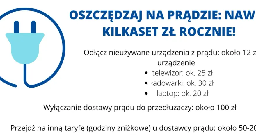 Grafika z wtyczką symbolizuje oszczędzanie energii. Dowiedz się, jak polski miks energetyczny może pomóc Ci zaoszczędzić kilkaset złotych rocznie.