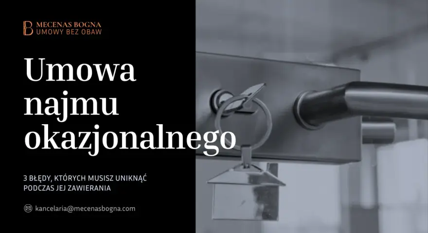 Klucz do drzwi z brelokiem w kształcie domu, symbolizujący umowę najmu okazjonalnego. Uniknij błędów przy zawieraniu!
