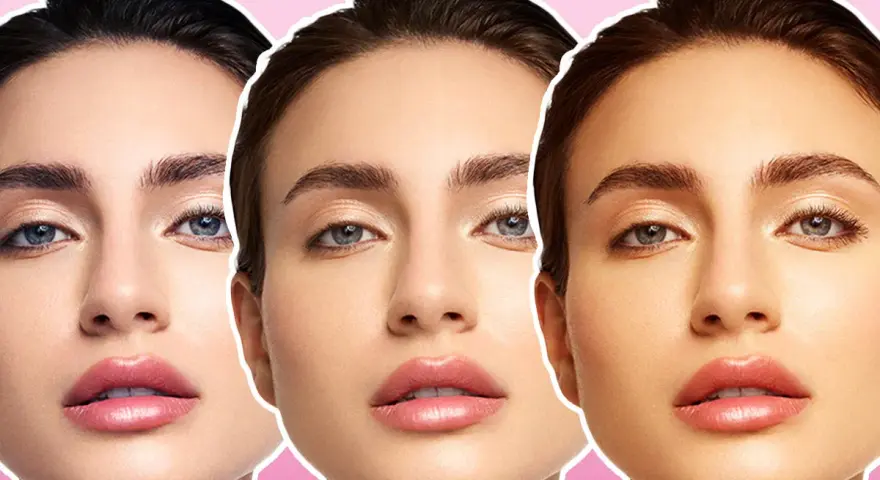 Tre volti femminili mostrano diverse tonalità di pelle, dal chiaro all'abbronzato, evidenziando il sottotono della pelle.