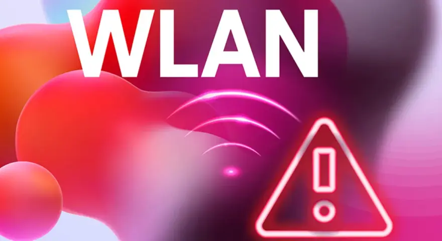 Warnsymbol: WLAN wird nicht angezeigt. Rote, organische Formen und ein Ausrufezeichen im Dreieck.