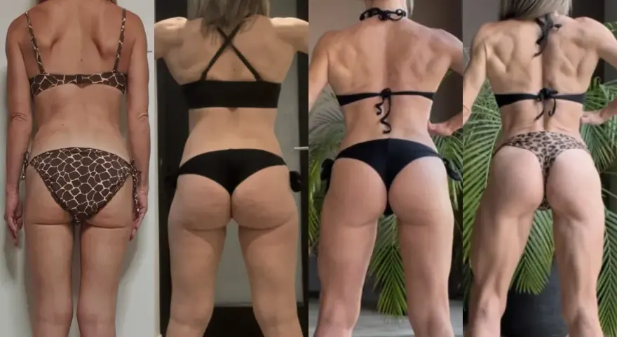 Comparaison avant/après : combien de temps pour voir les muscles fessiers se développer. Transformation physique impressionnante.