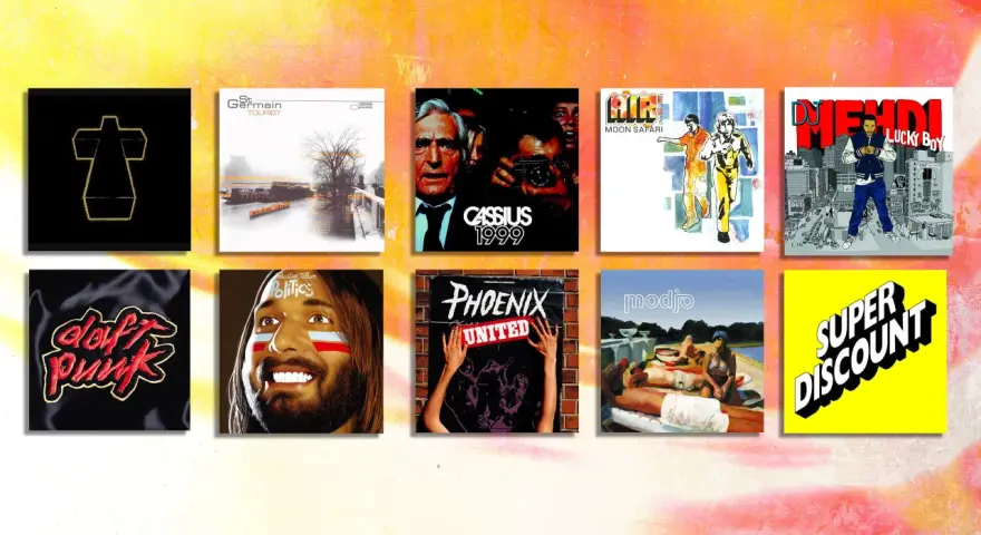 Une collection d'albums de musique électronique, incluant Daft Punk, Air, Cassius et d'autres artistes du groupe electro.