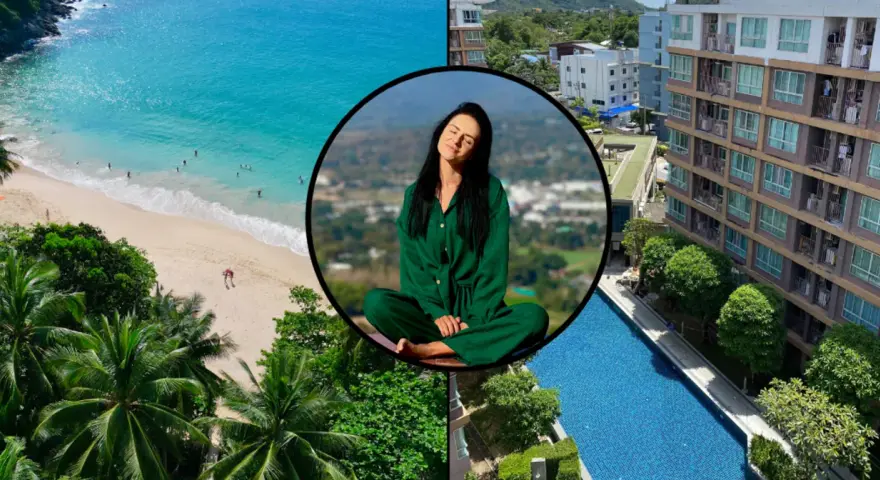 Tropikalna plaża, kobieta medytująca i nowoczesne apartamenty z basenem. Zastanawiasz się, ile kosztują mieszkania w Tajlandii?