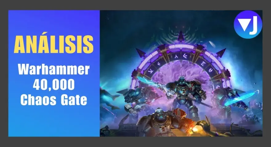 Análisis de Warhammer 40,000: Chaos Gate. Marines espaciales luchan contra el Caos cerca de un portal púrpura.
