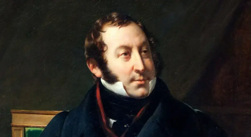 Portret Gioacchino Rossiniego, kompozytora znanego z oper. Jego bogate kompozycje, jak "Cyrulik sewilski", wciąż zachwycają.