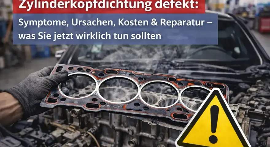 Defekte Zylinderkopfdichtung: Ein Mechaniker hält die alte Dichtung. Informieren Sie sich über Symptome, Ursachen und die Kosten für den Zylinderkopfdichtung wechseln.