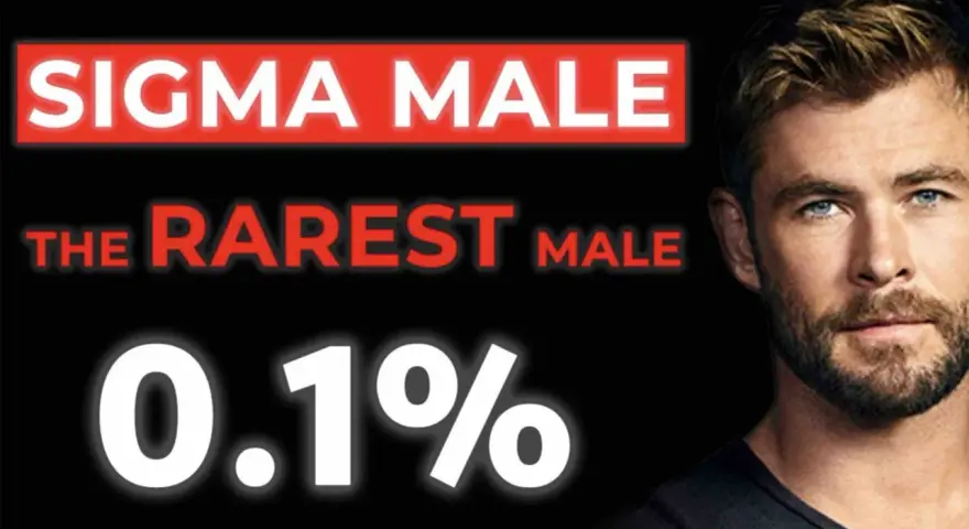 Twarz Chrisa Hemswortha obok napisu "SIGMA MALE THE RAREST MALE 0.1%".