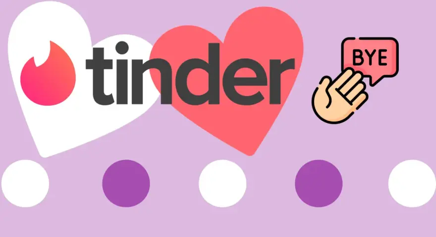 Chcesz wiedzieć, jak usunąć konto Tinder? Grafika pokazuje logo aplikacji i dłoń machającą na pożegnanie.