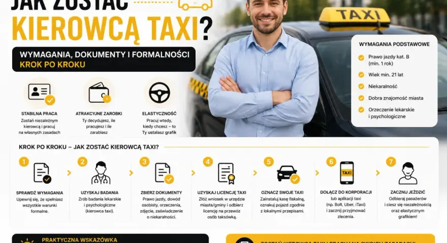 Chcesz zostać kierowcą taxi? Dowiedz się, jakie wymagania, dokumenty i formalności są potrzebne, by zacząć pracę.