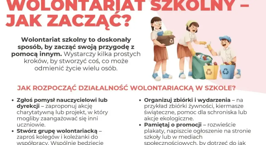 Dzieci angażują się w wolontariat szkolny, zbierając rzeczy do recyklingu i żywność. Podstawa prawna wolontariatu w szkole jest kluczowa dla takich inicjatyw.