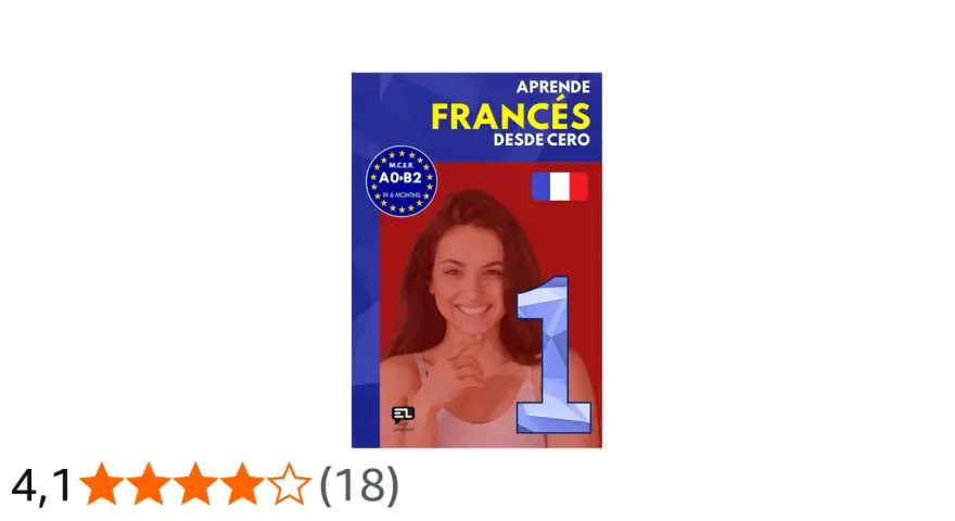 Curso para aprender francés rápido desde cero, con objetivo A0-B2 en 6 meses. Incluye calificación de 4.1 estrellas.