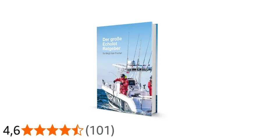 Buchcover "Der große Echolot Ratgeber", das zeigt, wie funktioniert ein echolot auf einem Angelboot.