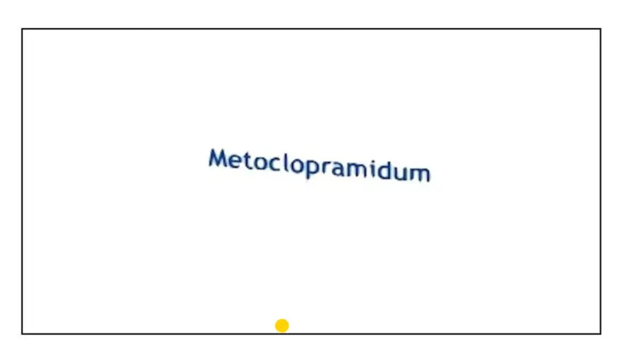 Napis "Metoclopramidum" na białym tle. Symbolizuje lek Metoclopramidum Polpharma.
