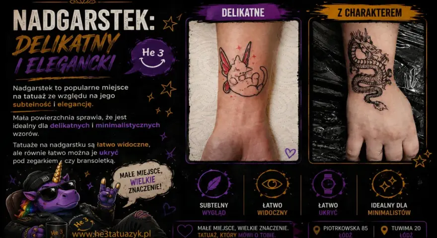 Delikatny tatuaż na przedramieniu w kształcie bajkowego stworka i smoka. Idealne miejsce na tatuaż, który mówi o Tobie.