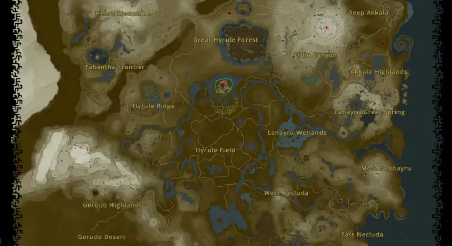 Mapa de Hyrule con la ubicación de todos los santuarios de Zelda TotK.