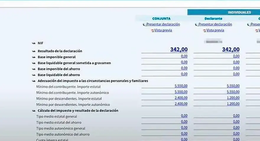 Detalle de la declaración de la renta, mostrando bases y cuotas. La fecha límite para presentarla es un tema importante.
