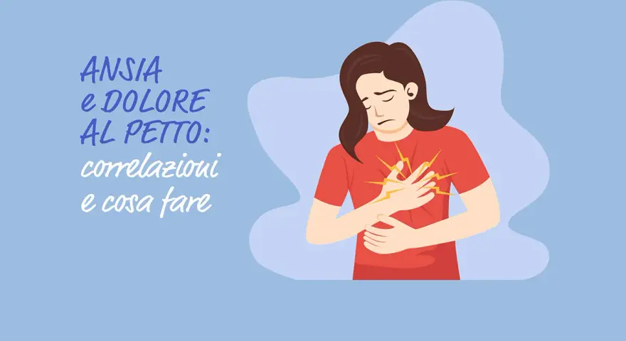 Donna con dolore al petto, un sintomo che può far pensare che si può morire d'ansia. Testo: Ansia e dolore al petto.