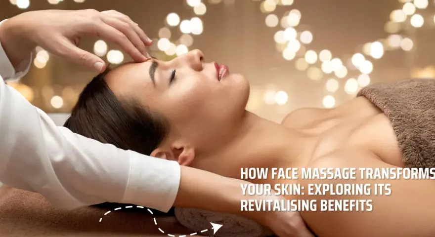 A gentle tapotement facial massage is performed on a woman's forehead, promoting relaxation and skin revitalization.