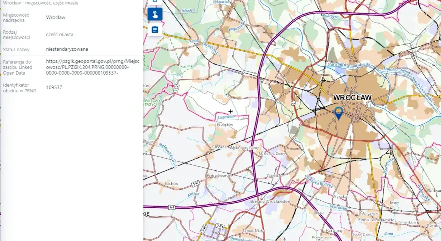 Szukaj w geoportal oznaczenia dla Osiedla Powstańców Śląskich we Wrocławiu.
